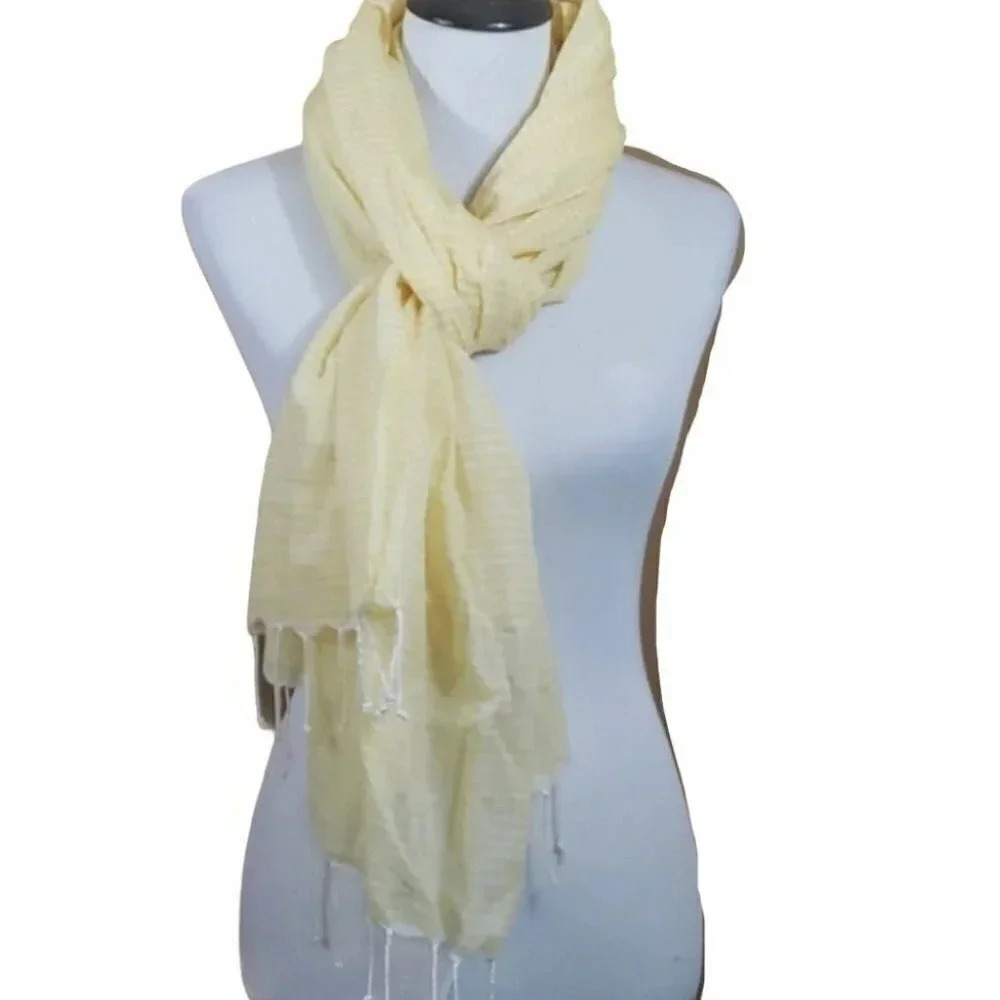 AEO yellow/white pinstriped‎ cotton scarf w/ fringe